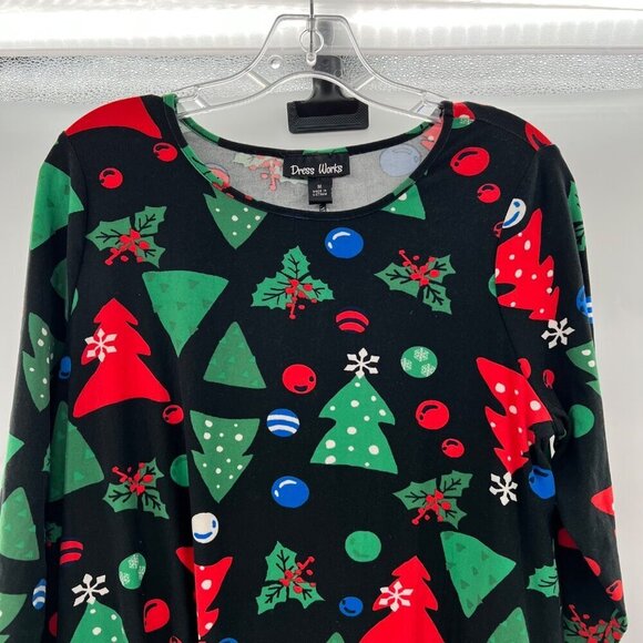 Dress Works Women's Christmas Print 3/4 Sleeve Shift Dress Black/Multi Medium - Picture 2 of 9